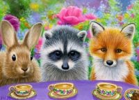 Bunny, raccoon, fox and tea party.