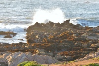Sunset Waves Crashing On The Rocky Shoreline