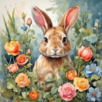 Watercolor Garden Bunny