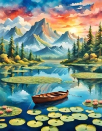 Boat and Water Lillies, resizable 12 to 357 pieces