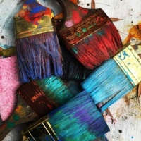 Different colored paintbrushes