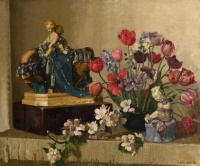 Herbert Davis Richter (British, 1874-1955) - Still Life with Cherubs and Tulips, nd. / Resize from 12 to 195 pieces.