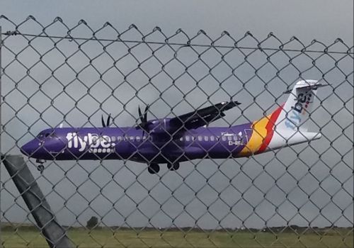 Flybe landing at Ronaldsway, Isle of Man