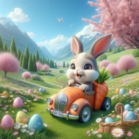 Bunny in a carrot car