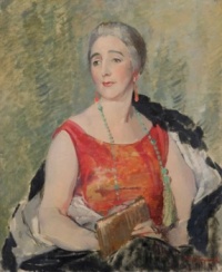 Portrait of a Lady in Orange and a Black Coat ~ Philip Connard  (British, 1875-1958)