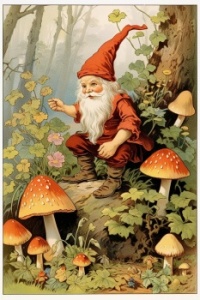 Vintage Gnome amid the Shrooms, resizable 12 to 300 pieces