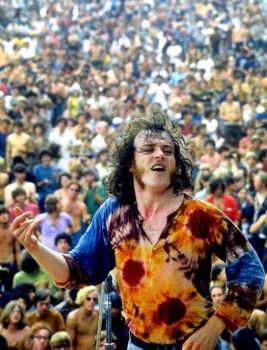 Joe Cocker getting into the groove while onstage at Woodstock, 1969.