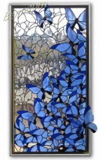 Blue Butterflies Glass Panel
