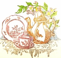 China, Lace, Flowers, with TeaPot 1