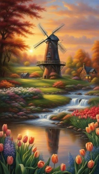 Windmill and tulips