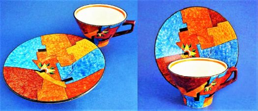 Art Deco Rare Grimwades Royal Winton, Handcrafted Jazzy Cup & Saucer  . . . c1930