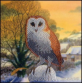 Solve Crafts - Crystal Art / Diamond Painting - Seasonal - Christmas - Owl  in the Snow at Sunset jigsaw puzzle online with 36 pieces
