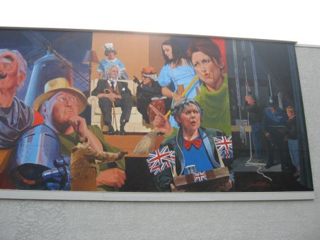 close up of mural on Town's theatre wall 3 of 3
