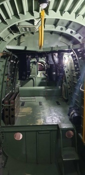Interior of a Lancaster Bomber, looking from the side entrance forward.