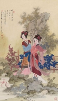 two women in standing pose