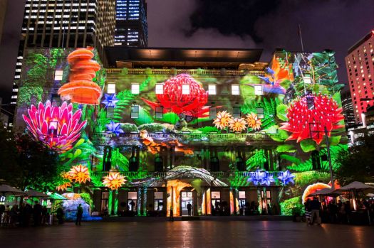 'Enchanted Sydney',  images of Sydney's flora and fauna are projected onto the iconic facade of Customs House, Aus,