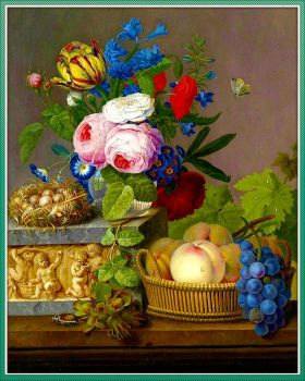 Натюрморт с цветами и фруктами