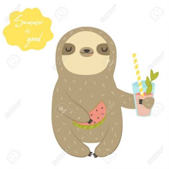 funny-sloth-with-cocktail-and-watermelon