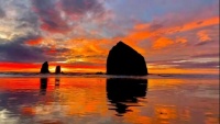 GLORIOUS SUNSET AT HAYSTACK ROCK, OR