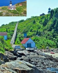 Maine Lighthouses: Seguin Island boathouse and railway