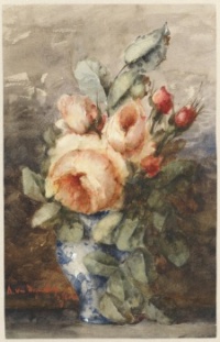Boeket rozen in een vaas (1867 - 1892) by Adrienne Jacqueline s Jacob