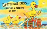 Themes Vintage illustrations/pictures - Postcard Comic Ducks Having A Barrel Of Fun