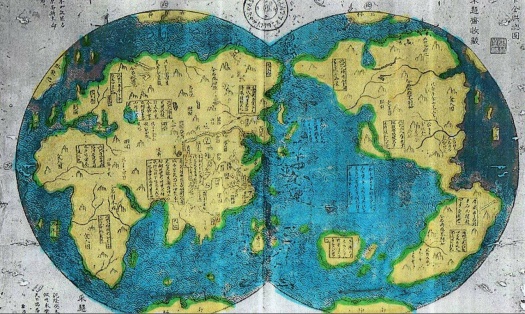 Zheng He World Map 1418 from a reproduction made by Mo Yi Tong in 1763