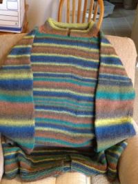 This sweater was done with varigated wool yarn.