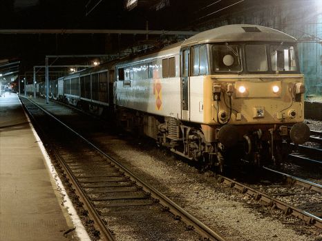 Class 86 86608, on a freightline train, is stopped at Carlisle - 22 June 1991