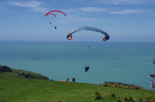 Paragliders at Taylors Mistake, Christchurch, NZ