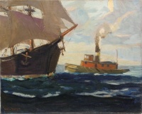 Eric Hudson (American, 1864–1932), Tug Boat Approaching a Sailing Ship