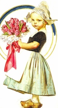 Themes Vintage illustrations/pictures - Dutch Girl with Tulips