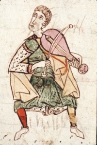 Illuminated Manuscript, ca. 13th-14th Century, France, Musician Playing a Rebec