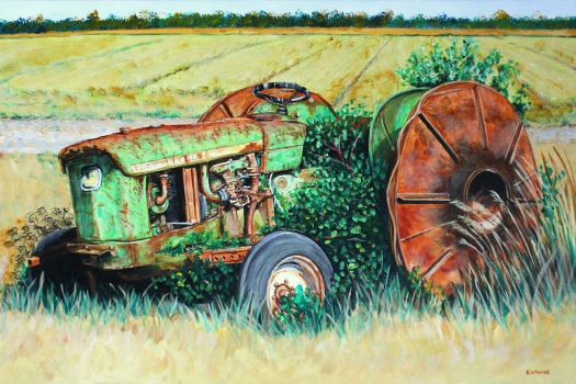 Vintage John Deere Tractor with steel wheels for rice fields
