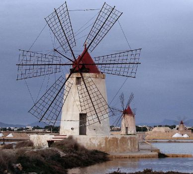 THEME ~ Windmills - Infersa Salt Pans - Marsala, Sicily, Italy
