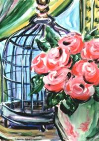 Theme, birds: birdcage & roses
