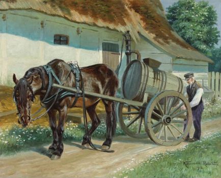 Karl Hansen Reistrup (Danish,1863–1929), A Farmer Preparing his Horsedrawn Cart (1918)