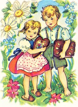 Themes Vintage illustrations/pictures - German Die-Cut of Hansel and Gretel