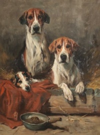 John Emms (British, 1843–1912), Foxhounds and a Hunt Terrier (1901)