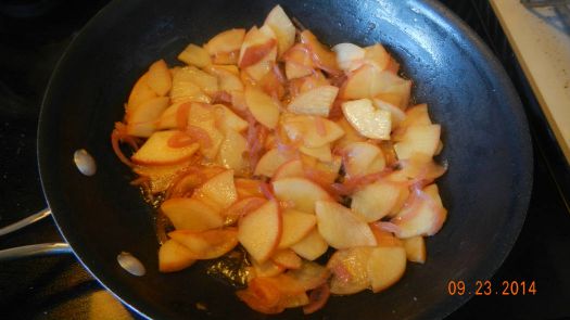 Fried apples with pickled red onions