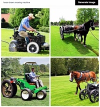 AI-generated image oddities_6: Horse-drawn mowing machine