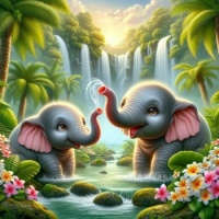Elephants in a tropical cove