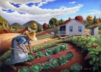 Folk Art-Mother in Garden Rural Country Appalachian by Walt Curlee