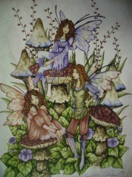 Three Faeries Discussing the Comfort of Toadstools