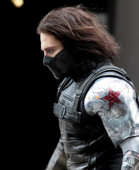Sebastian Stan on the set of "Captain America: The Winter Soldier"