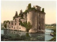 Caerlaverock Castle, Dumfries, Scotland. Circa 1900. Hand tinted photograph