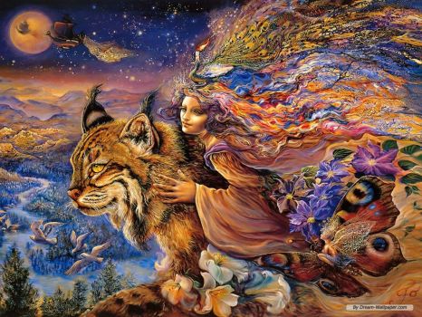 Girl with Lynx by josephine wall