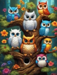 Owl : 8 colorful owls *