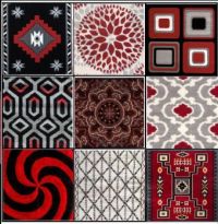 red rugs with black and gray