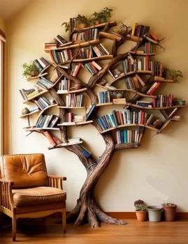 Solve Whimsical Bookshelf Tree jigsaw puzzle online with 108 pieces